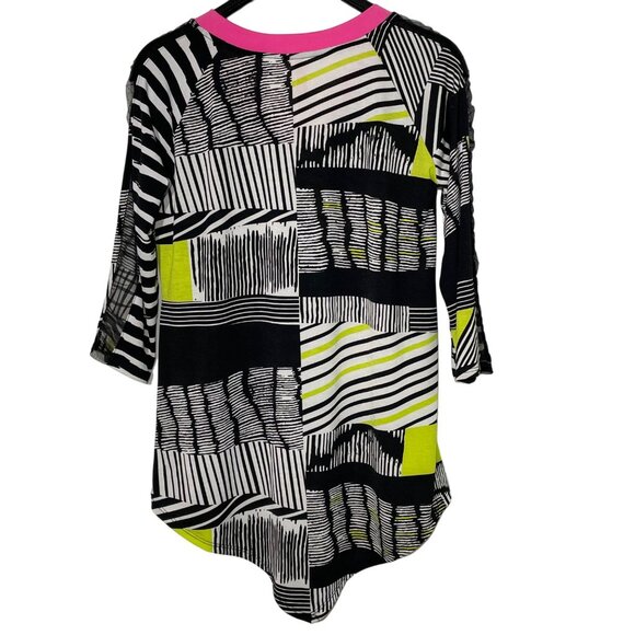IC by Connie K Geometric Asymmetrical Hem Mesh Sleeve Tunic Art to Wear Sz SM - Picture 2 of 5
